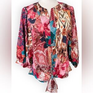 Chico’s Boho Tie Front Pull Over Top Size 4